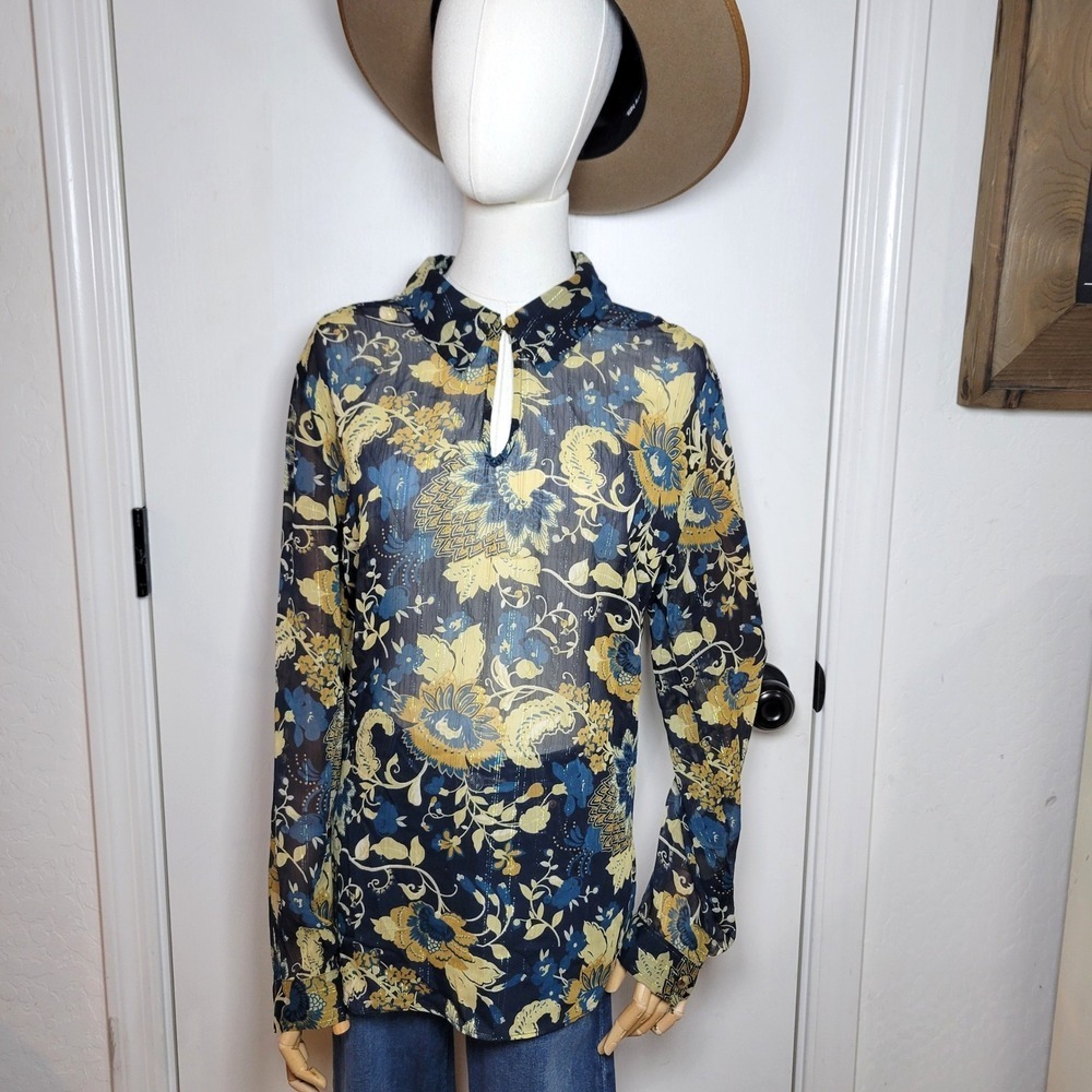 Soft Surroundings Metallic Paisley Sheer Shimmer Blouse Large Holiday Party Chic
